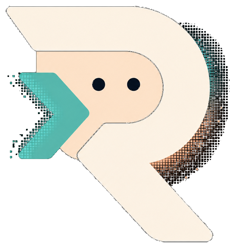 Rizo's mascot — a stylized R character with a teal chevron